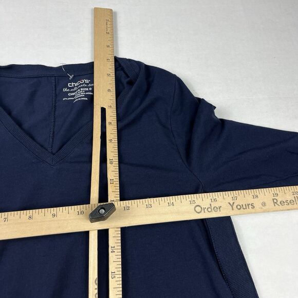 Chicos Ultimate Tee Blue Long Sleeve Asymmetric Casual Soft Knit Top 0 SMALL - Picture 8 of 10